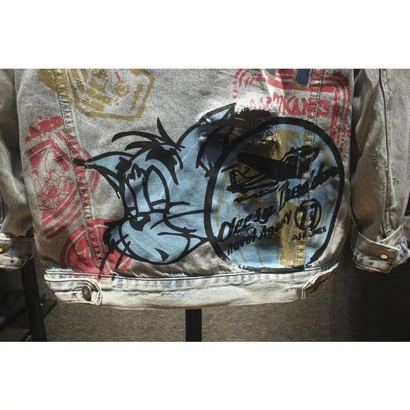 Áo Khoác Denim, Phong Cách Âu Mỹ, Họa Tiết Graffiti Màu Sáng, Thương Hiệu Thời Trang Rách, Áo Sơ Mi Denim Đường Phố Âu Mỹ Thương Hiệu Thời Trang, Dành Cho Nam Giới, Xu Hướng Mùa Hè, 2024Mới 2