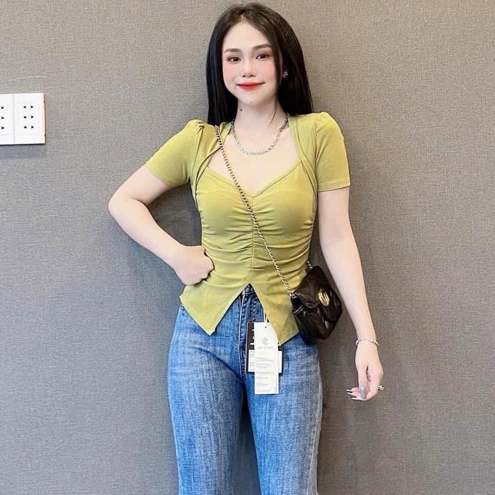 B1- dưới 58kg Áo thun tay ngắn borip nhún eo và cổ from baby tee Women 6