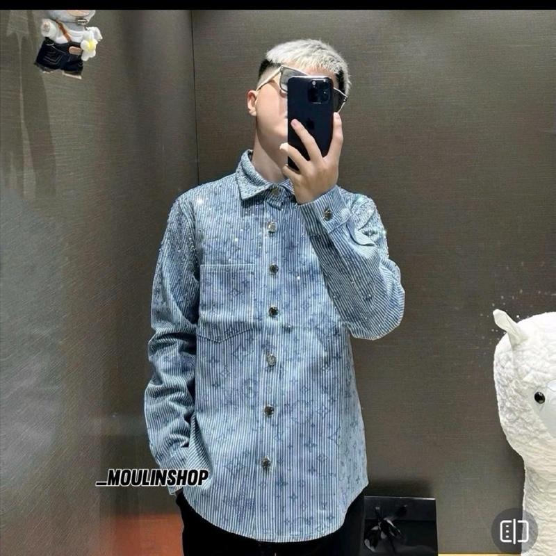 [High Quality] Áo Sơ Mi Nam Lờ Vê Like Au Đính Đá Cúc khắc Logo Dập Logo Chìm Full Áo Siêu Chất