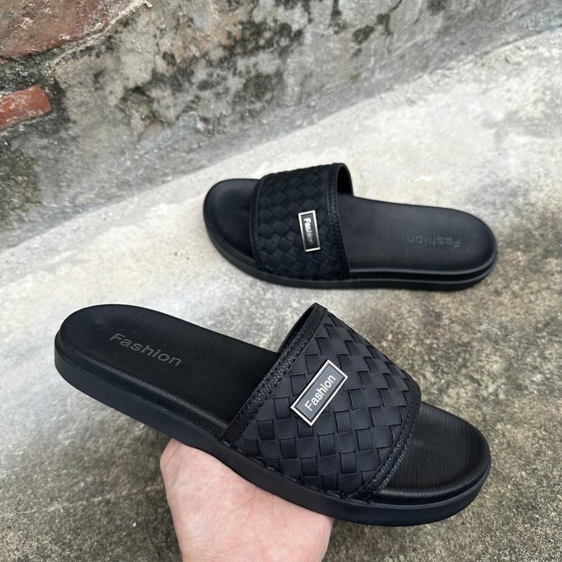 Dép nam quai ngang đan chéo 3 màu phối logo Fashion - quai da đế cao su có khâu chắc chắn hỗ trợ  chống trượt tốt size 35-48