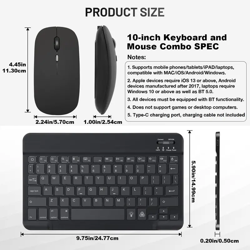 Wireless Keyboard & Mouse Combo, 1 Set Rechargeable Wireless Keyboard & Mouse with 7-color Backlit, Compatible with iPadOS/iOS/Android/Windows 1