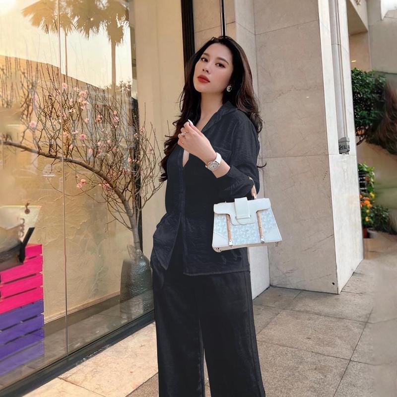 set bộ Đũi tơ xước tay dài quần dài.Đủ size 40-75kg Top Jacket Nữ Áo Women Pants