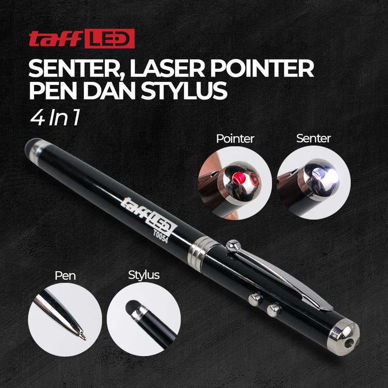 4 in 1 Senter Laser Pointer Pen dan Stylus - T0054 - TaffLED Dandees Store Aluminium Led Pena 1
