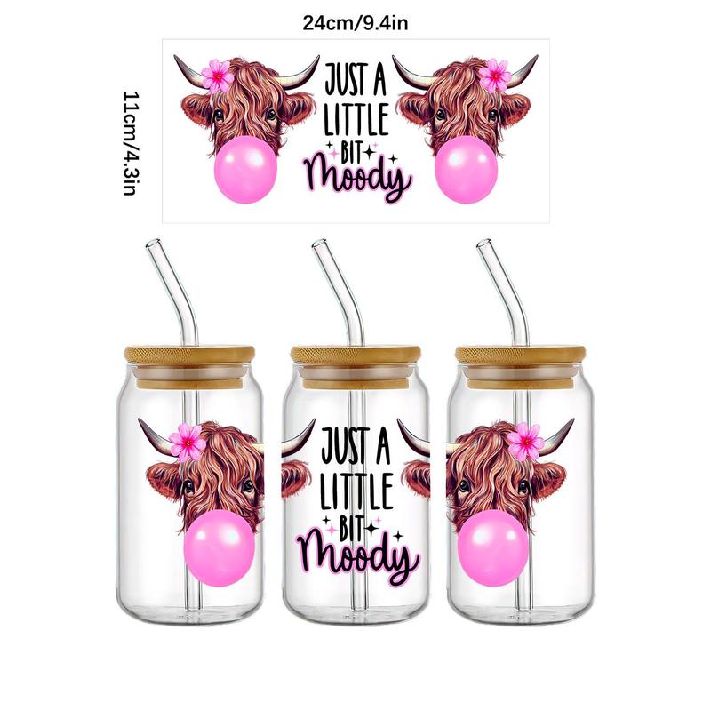 Cow Pattern UV DTF Cup Wraps Transfer Sticker, 4 Counts/set Waterproof Crystal Sticker for Cup Bottle, DIY Scratch Resistant Transfer Decals for Gift 3