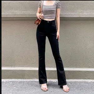 Celana HW Cutbray Jeans Stretch Black