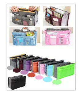 Bag In Bag Korean Organizer Double Zipper Resleting Tas HandBag Travel dengan Banyak Kantong untuk Gadget dan Kosmetik Bahan Nylon dan Cotton Size 28 x 17 x 10cm