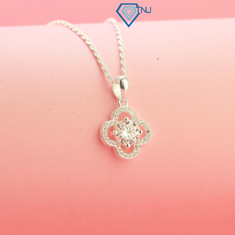 Quà tặng 20 10 cho người thương - Dây chuyền nữ bạc cỏ 4 lá gắn M.o.i.s 6.5mm cao cấp DCNM0017 - Trang Sức TNJ
