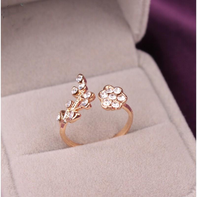 Cincin Ring Berlian Bunga Daun Korea Silver Anti Karat Perhiasan Fashion Gaya Korea Aksesoris Hadiah Wanita Cewek Cantik Elegan KIARA JEWELRY gold 3