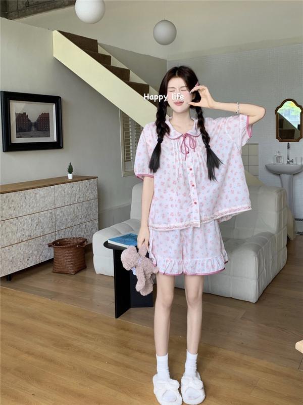 HT6000f Bộ pijama tiểu thư cộc hoạ tiết hoa hồng hotgirl,đồ ngủ thô đũi bánh bèo tôn dáng HT6000f 5