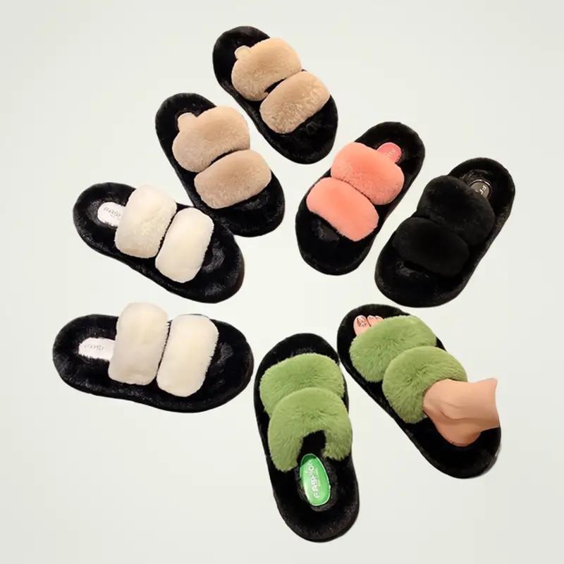 Dép lông nữ , dép 2 quai phối màu cực xinh đế cao quai ngang phong cách Thời Trang thu Đông ( chuẩn size ) V6 DéP Slipper Cao Su Women