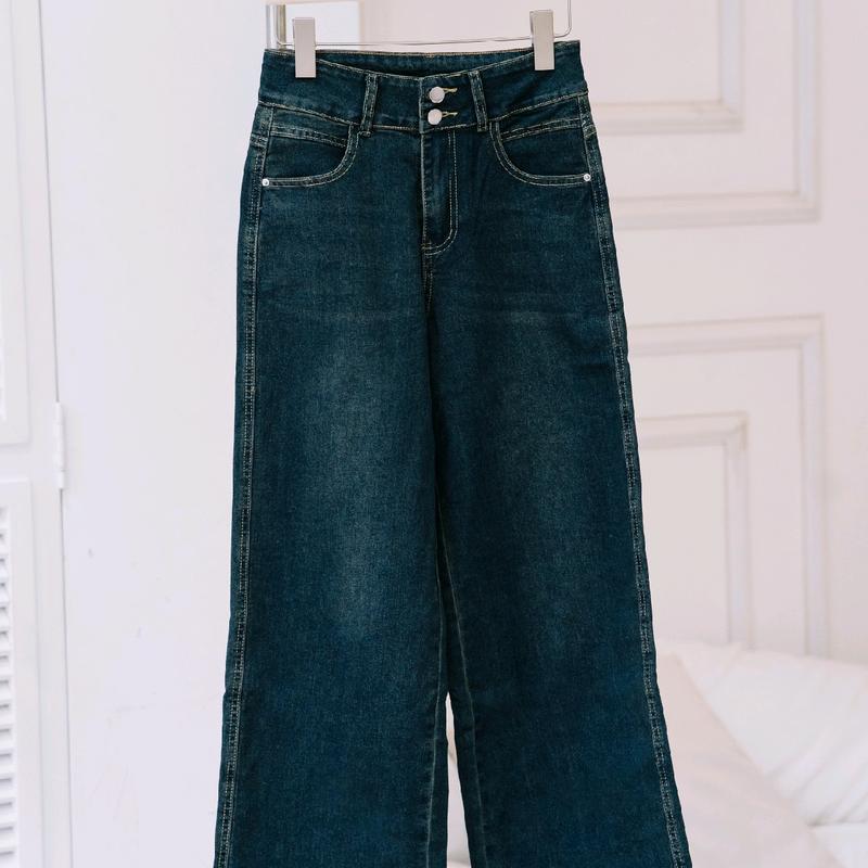 QUẦN JEAN NỮ QUẢNG CHÂU ỐNG XUÔNG CO GIÃN CẠP CAO HAI CÚC 3331-5