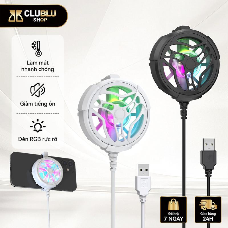 CLUBLU Quạt Tản Nhiệt AL-01 Điện Thoại RGB Đa Sắc Silent Siêu Nhẹ Hạ Nhiệt Tức Thì Cho Game PUBG - Làm Mát Nhanh Chóng Giảm Tiếng Ồn Đèn RGB Rực Rỡ