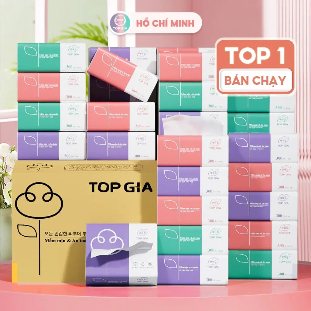 Ưu Đãi Giấy ăn gấu trúc, thùng giấy ăn rút 30 gói 3 màu cao cấp Top Gia 4 lớp dày dặn, mềm mịn Giấy Vệ Sinh