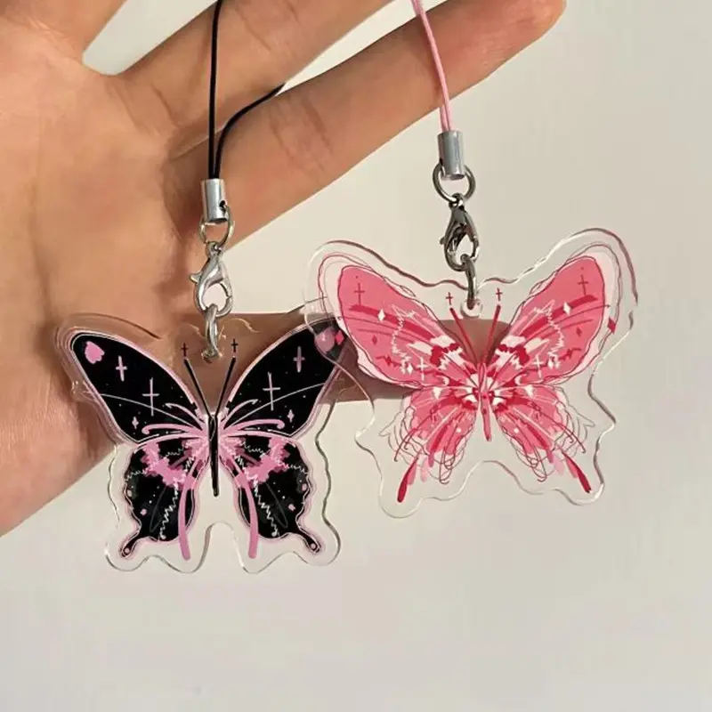 2pcs/set Y2K Butterfly Phone Strap Charm Chain Knot Cellphone Lanyard Keychain Bag Camera Bowknot Pendant For Airpods Cover