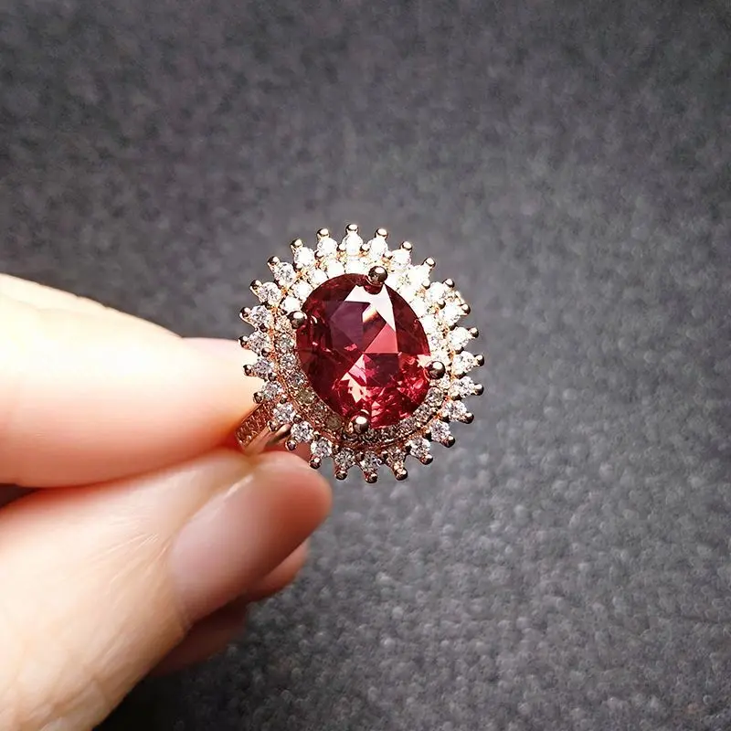 [Open Ring] S925 Silver Rose Gold White Luxury Red Crystal Gem Ring Non-Fading New Gift