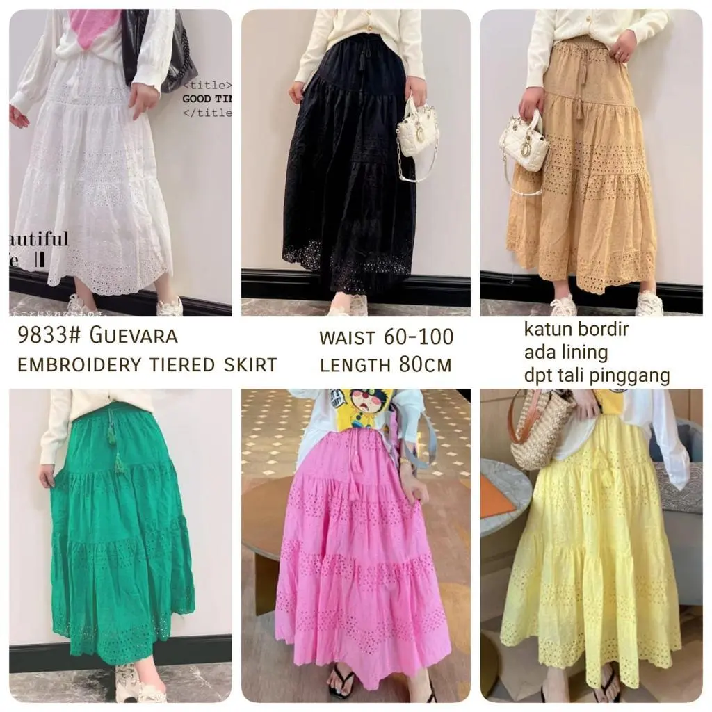 TM ROK 9833 3M THREE M GUEVARA EMBROIDERY TIERED SKIRT PREMIUM IMPORT FASHION WANITA