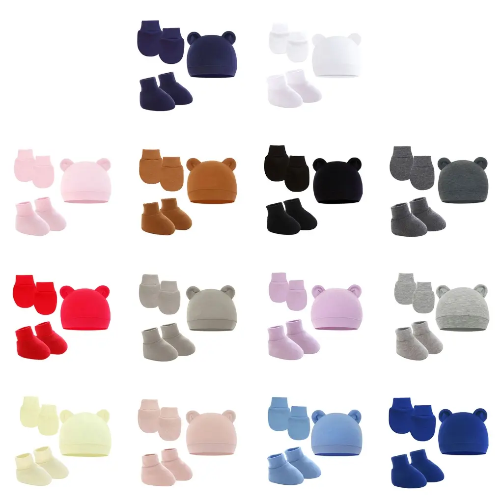 Newborn Baby Soft Cotton Socks and Mitten Set Sunny Hatsfor Hospital Baby Boy and Girl(0-6 Months)