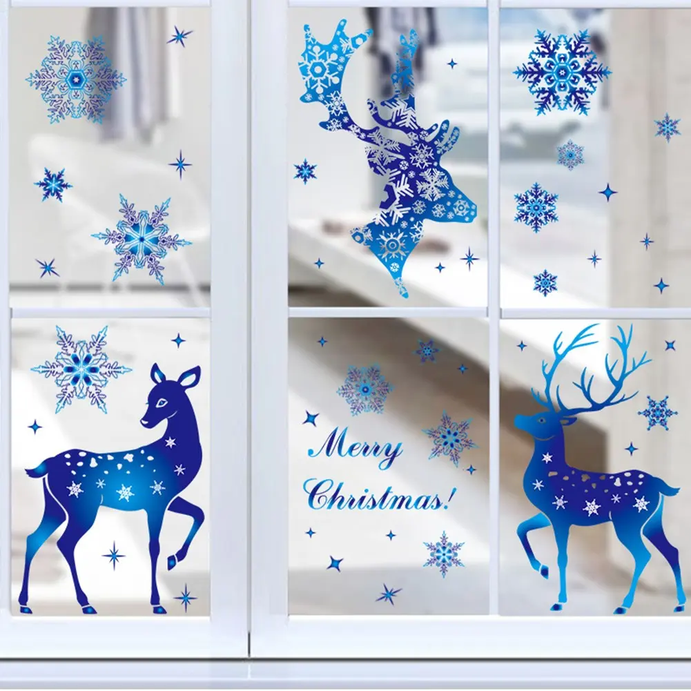 Amazing Winter Themed Blue Elk and Snowflakes Electrostatic Decor Pack