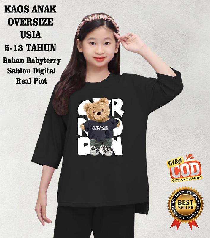 Kaos oversize anak perempuan Bear OVR Usia 6-13 THN Sablon DTF 4