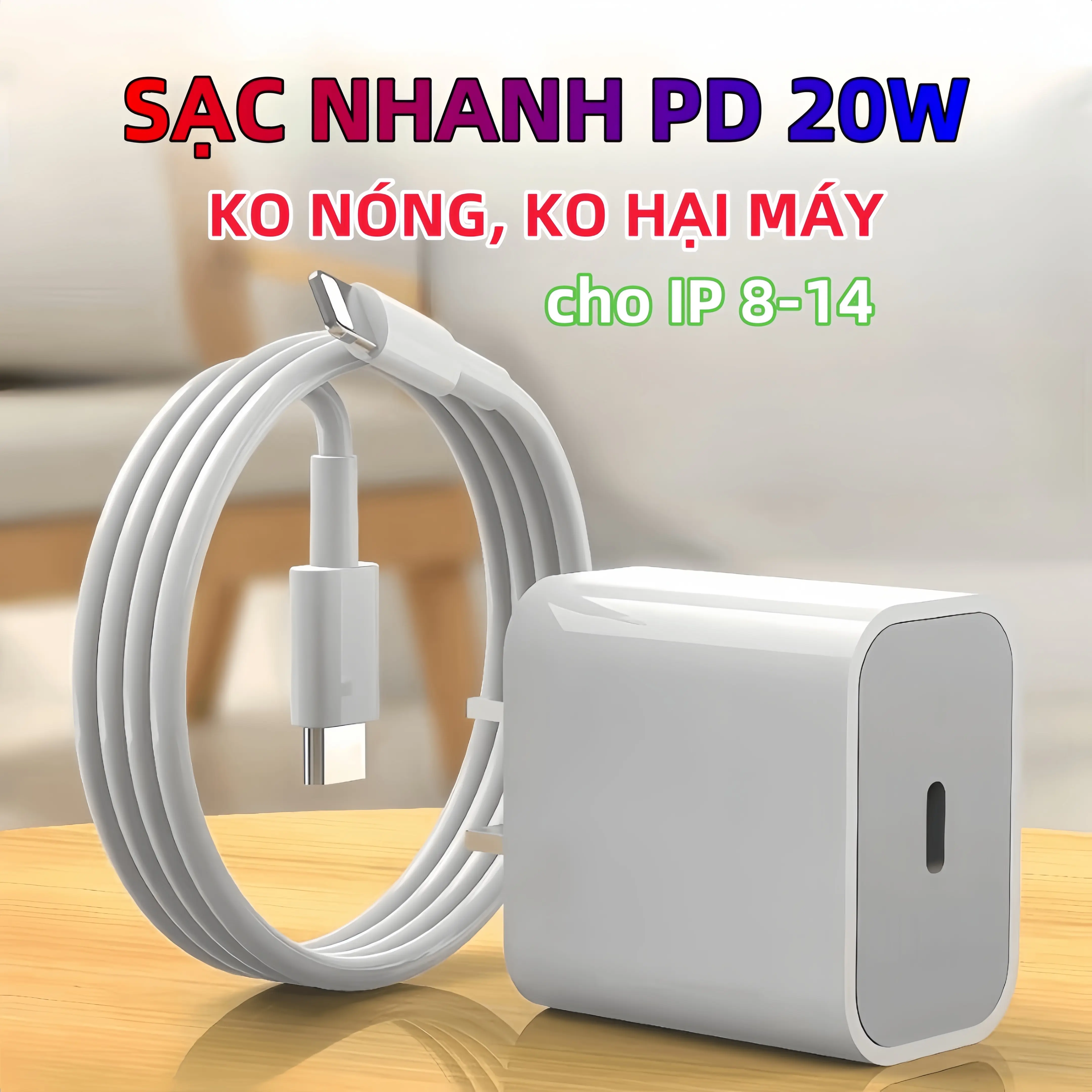 Bộ Sạc Nhanh Điện Thoại PD 20W Tương Thích Với iPhone 15 14 Pro Max 13 12 11 XS XR X iPad 8 Plus 7 6 ES Phụ Kiện - KHÔNG NÓNG, KHÔNG HẠI MÁY