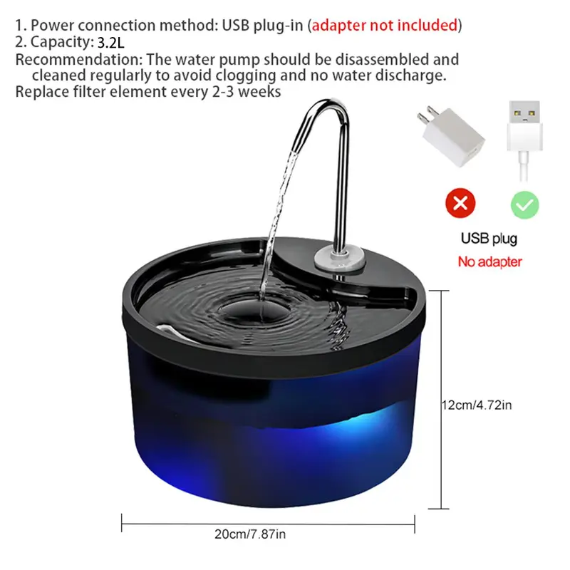 3.2L/108oz Pet Water Fountain, Ultra Quiet Pet Water Fountain, Circulating Filtration and Easy Cleaning, Suitable for Cats and Dogs Indoor 1