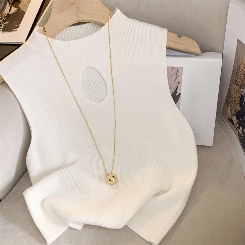 Product Introduction of Sexy spice girl niche hollow knit vest female bottoming shirt 2024 summer new solid color elastic short sleeveless top 8