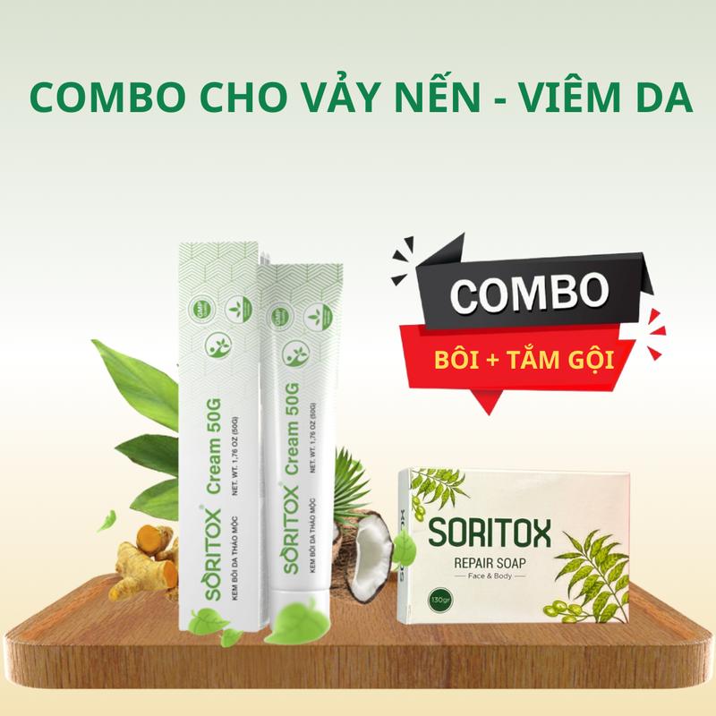   Combo Vảy Nến Viêm Da  Kem bôi + Xà Bông tắm Soritox - Bộ đôi hoàn hảo cho da nấm ngứa bong tróc vảy nến viêm da hắc lào 