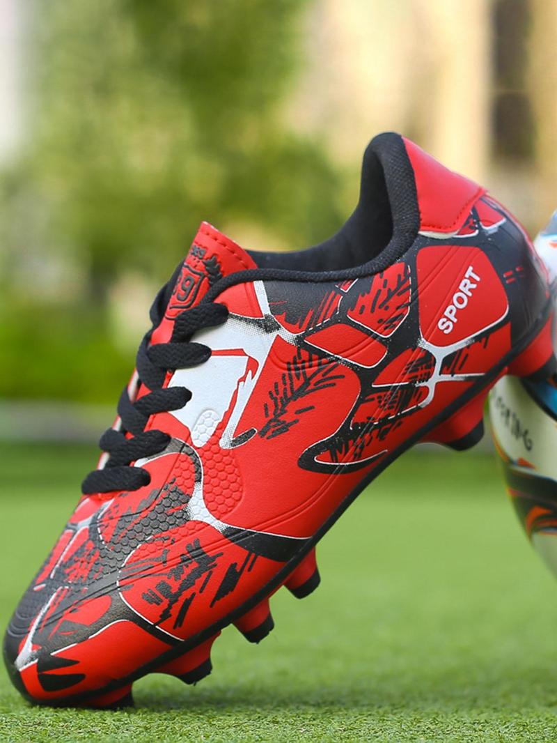 Product Introduction of Kid's Colorblock Letter Pattern Lace Up Soccer Shoes, Sporty Breathable Comfortable Football Cleats for Training Competition, Non-slip Low Top Sports Shoes for Kids 4
