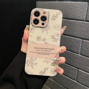 Vintage Camellia Flower Print Phone Case for iPhone 15 14 13 12 11 Pro Max Plus Case Full Camera Lens Protection Leather Pattern Soft Cover Leather Pattern