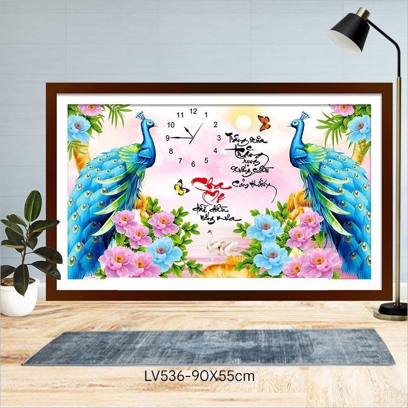 Tranh thêu 3d, tranh đá cha mẹ đồnh hồ Lv3390, Lv536 Handmade Thêu Chữ