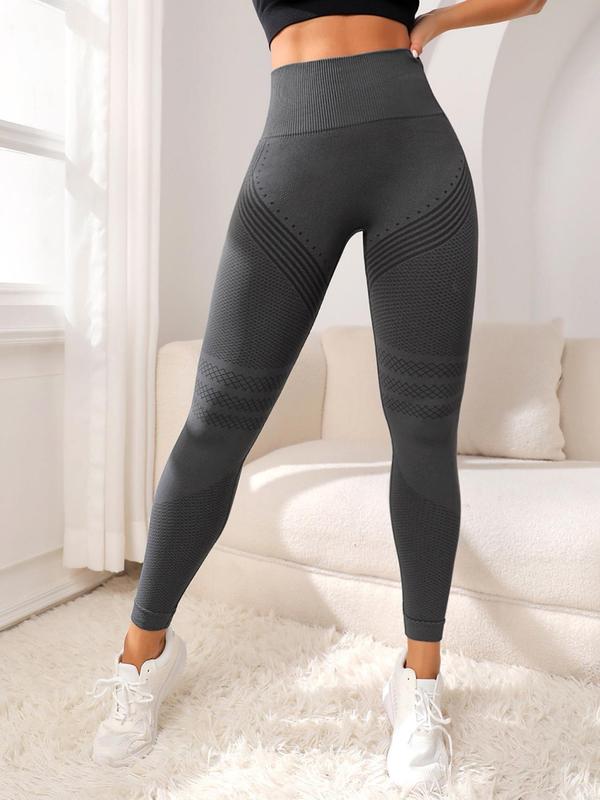 Women's Solid High Waist Sports Tummy Control Leggings, Casual High Stretch Seamless Yoga Leggings, Ladies Sportswear for Indoor Outdoor Wear, Gym Clothes, Ribbed Tight Fit Pants, Legging Fitness 5