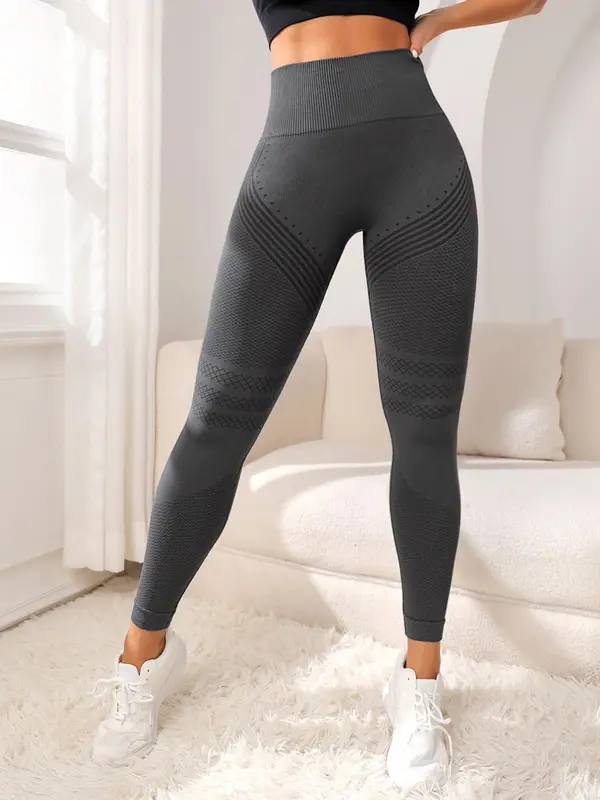 Women's Solid High Waist Sports Tummy Control Leggings, Casual High Stretch Seamless Yoga Leggings, Ladies Sportswear for Indoor Outdoor Wear, Gym Clothes, Ribbed Tight Fit Pants, Legging Fitness 5
