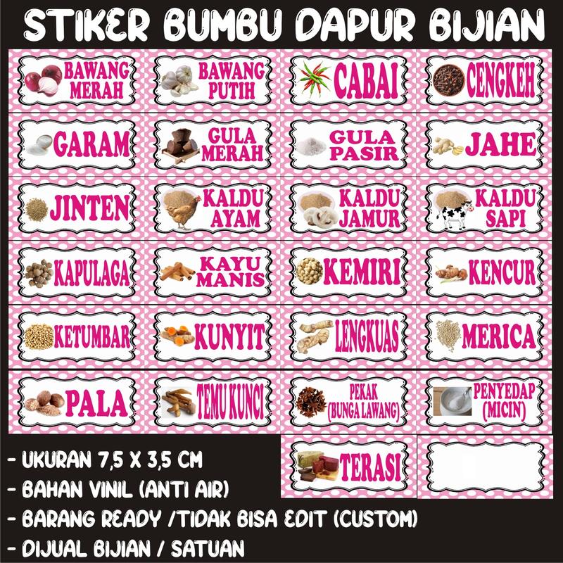 (KODE S13 ) STIKER BUMBU|LABEL BUMBU|STIKER BUMBU DAPUR|NAMA BUMBU|BUMBU DAPUR|BUMBU REMPAH|STIKER WATERPROOF|STIKER TAHAN AIR DAN MINYAK 0