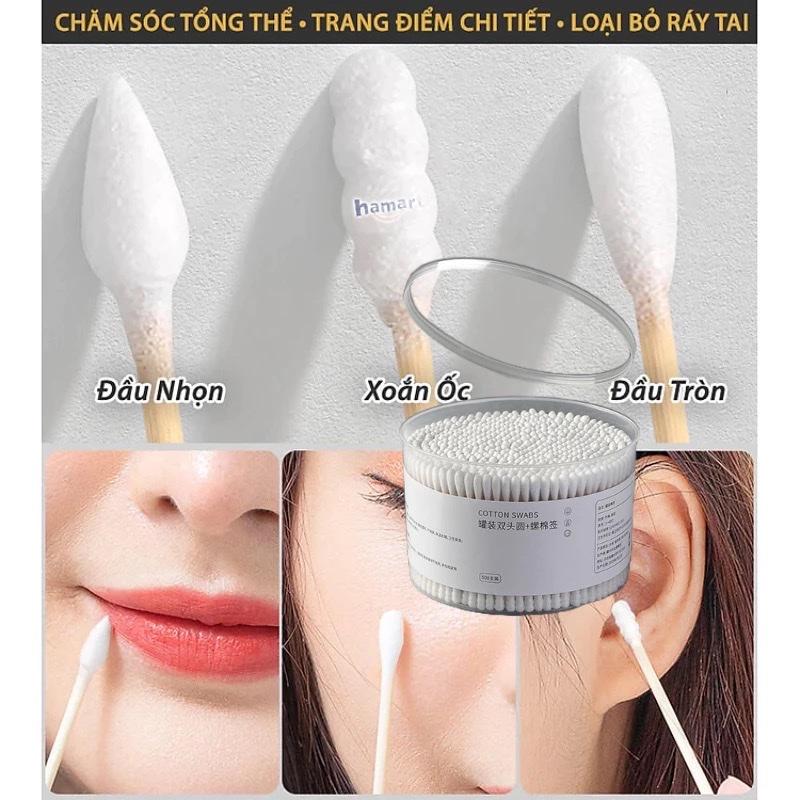 ￼[ COMBO 5] Hộp 500 tăm bông thân gỗ 2 đầu tròn cao cấp dùng cho người lớn - không sơ bông, an toàn khi sử dụng 2