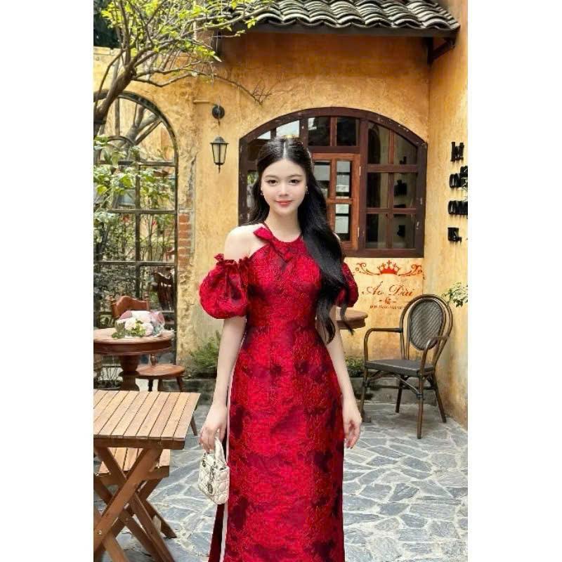SÉT ÁO DÀI GẤM CÁCH TÂN PHỐI QUẦN LỤA SANG TRỌNG DÀNH CHO CÁC NÀNG Nữ Women Kem Dress 0