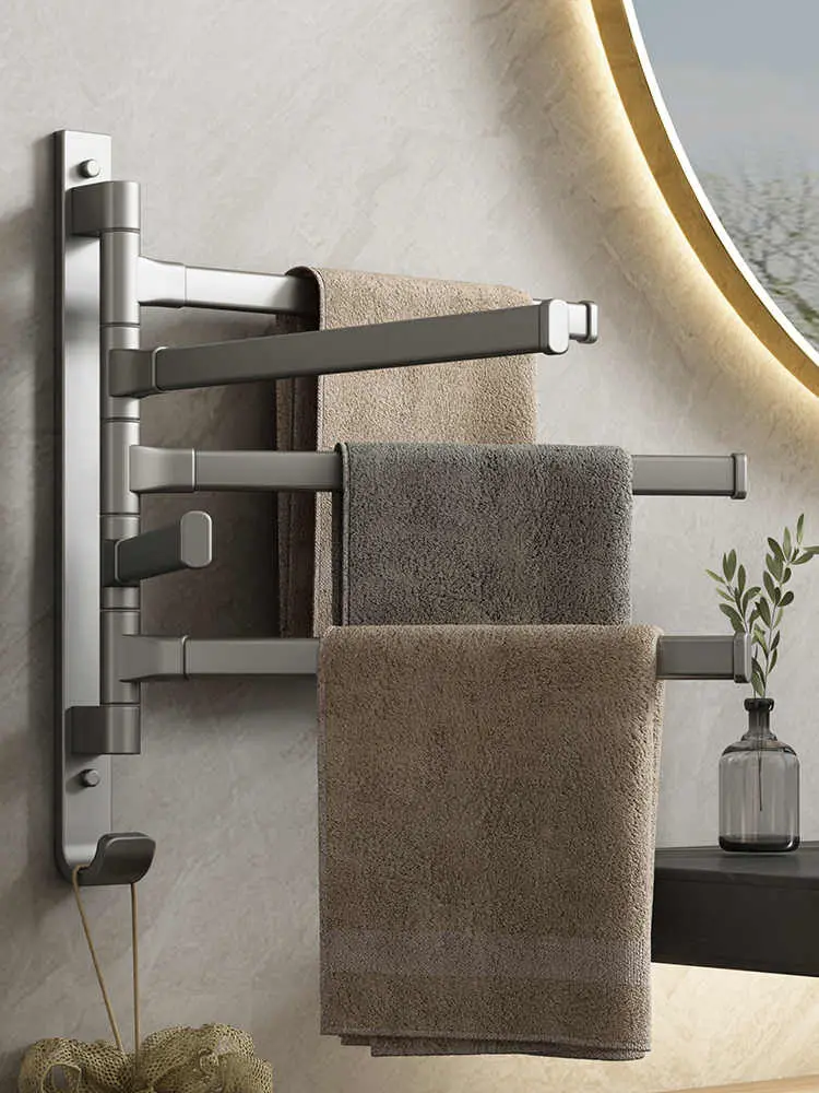 Rotary towel rack, No Punch, Bathroom Bathroom Rack, Shelf Rack, Space Aluminum Swivel Towel Bar, 3 Arm Wall Mounted Towel Rack for Pool, Hot Tub, Spa, Matte Grey