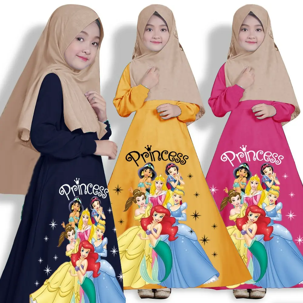 Gamis anak motif sablon Princes usia 4-12 tahun Bisa cod