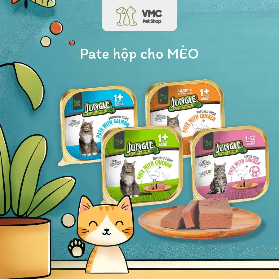 Pate cho mèo Jungle Cat Food hộp 100g - Bổ sung Vitamin D3, E, B1 cho sức khỏe răng và xương