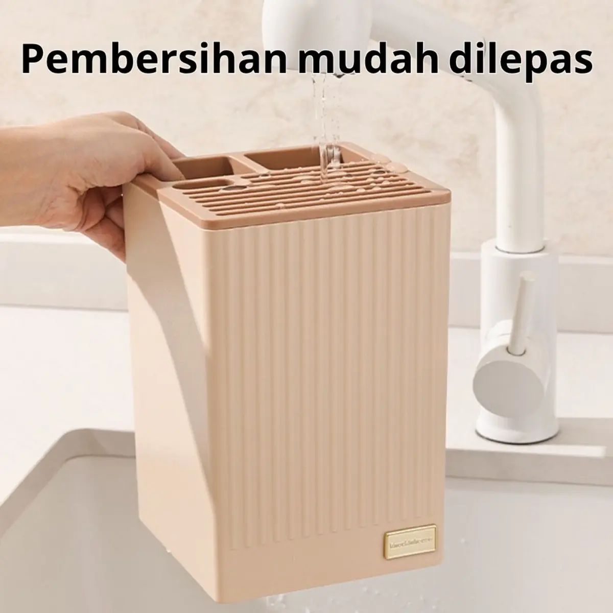 Rak Pisau Dapur & Sumpit Serbaguna dengan Sistem Drainase - Solusi Penyimpanan Praktis, Anti Bocor, dan Hemat Space untuk Meja Dapur (Krem Kuning/Hijau Segar/Pink Lotus)