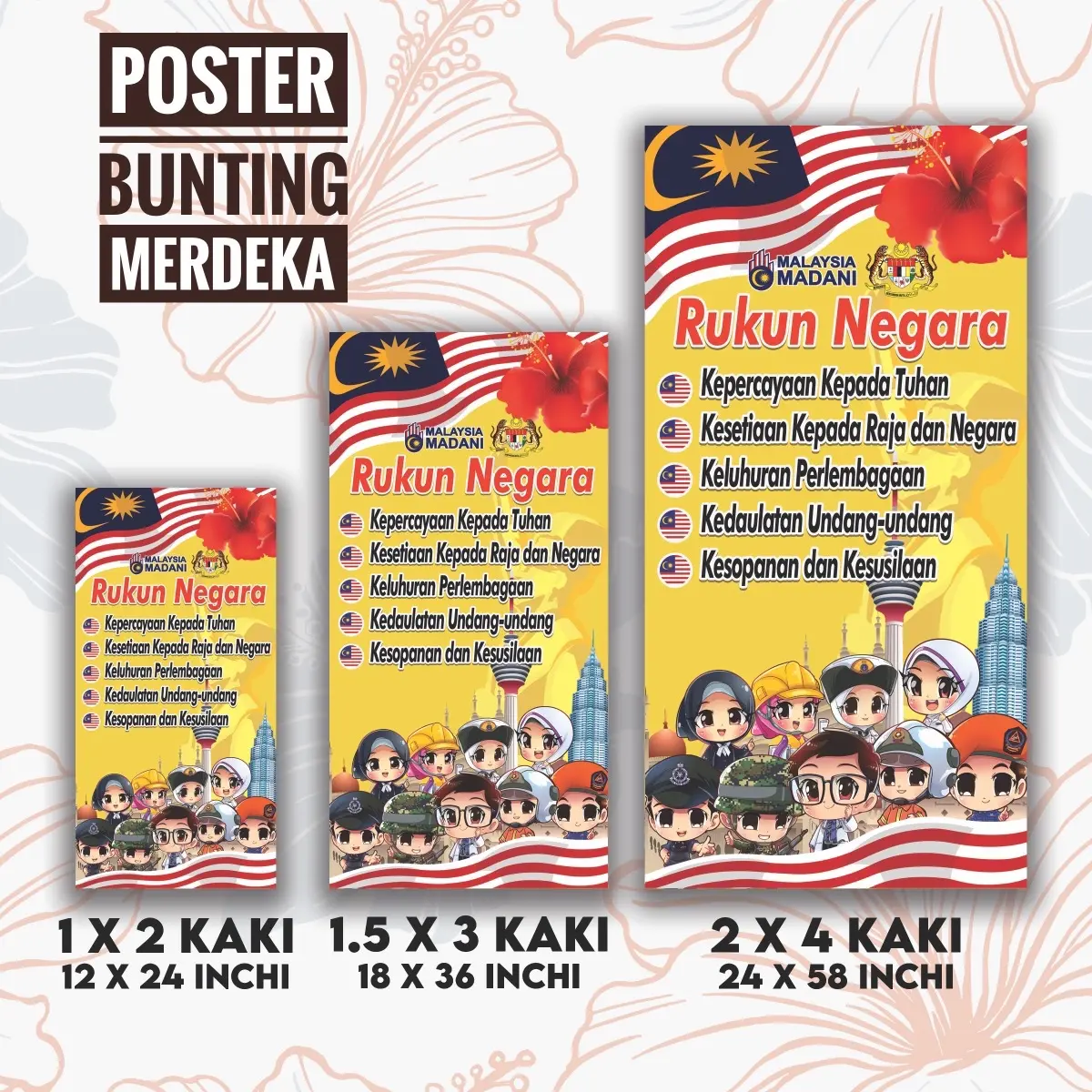 Poster Bunting Banner Hiasn Merdeka hari kebangsaan kemerdekaan sekolah pejabat