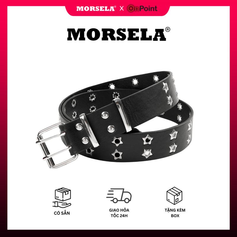 Thắt lưng da nam nữ  MORSELA Y2K dây nịt cao cấp phối khoen phong cách gothic cá tính unisex