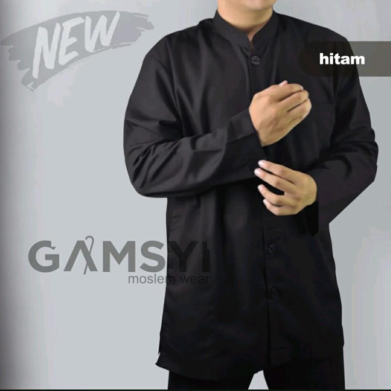 Baju koko pria polos premium Hitam Kantong Muslim 1