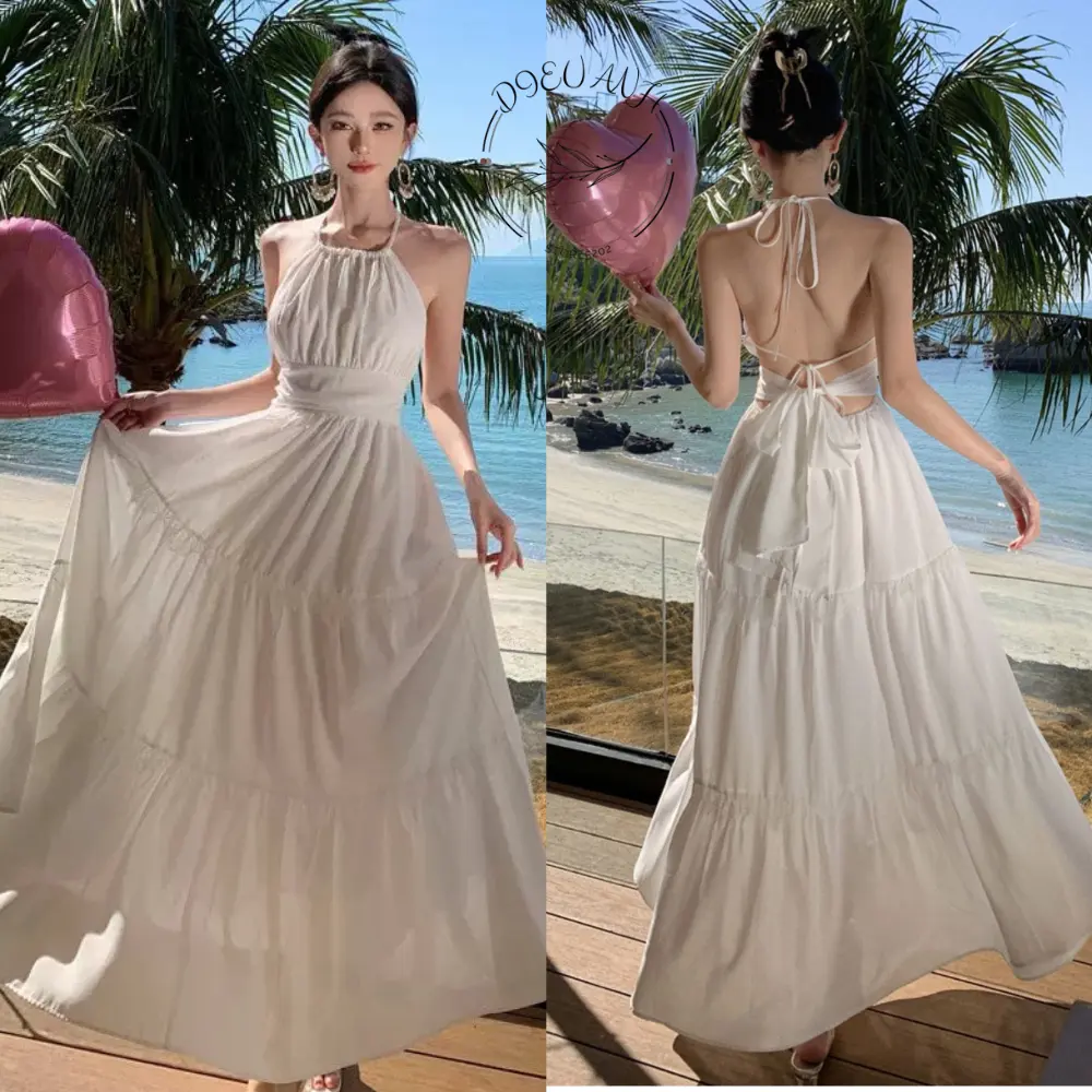Váy đi biển - Váy 2 dây maxi có mút ngực chất đũi hở thắt nơ siêu xinh sexy quyến rũ dieuanh_5202