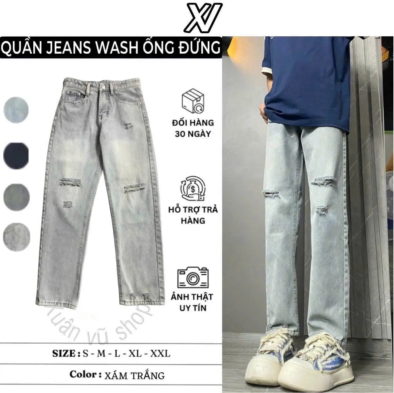 Quần Jean Nam Nữ Suông Ống Rộng Jean 4 Màu Basic Icon Menswear Nam Ong Pants Có Túi Quầnbaggy Regular Fit Jeans