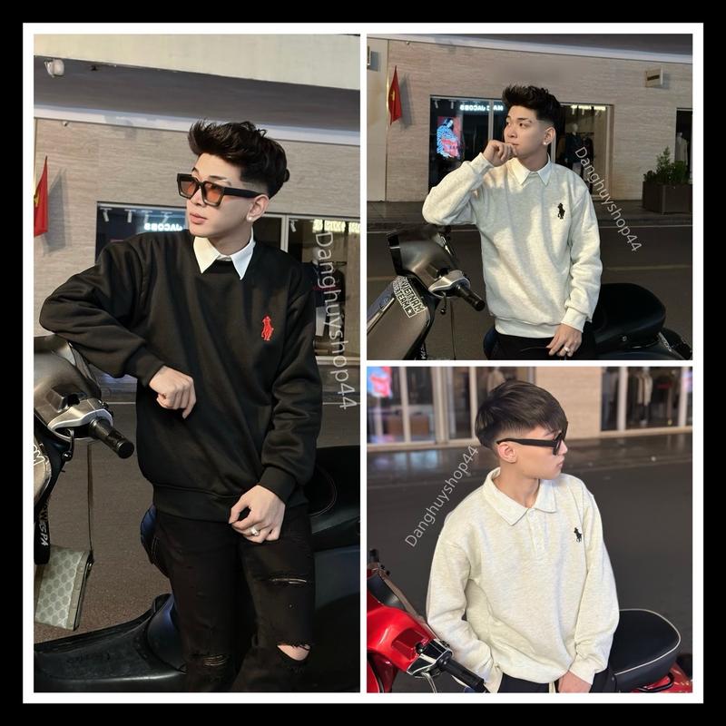 Áo Sweater + Polo Nam Nữ, Hoạ Tiết Thêu Trước Áo, Chất Liệu Nỉ Bông