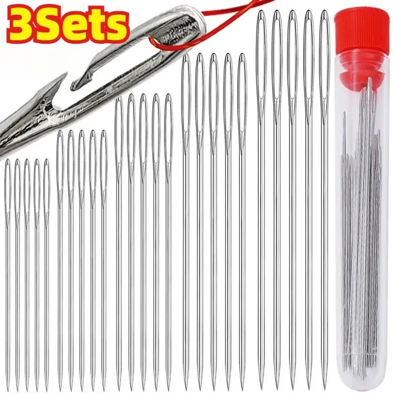 1/3Sets Sewing Needles Multi-size Side Opening Stainless Steel Elderly Needle-side Hole Blind Needle Hand Threading Sewing Needles