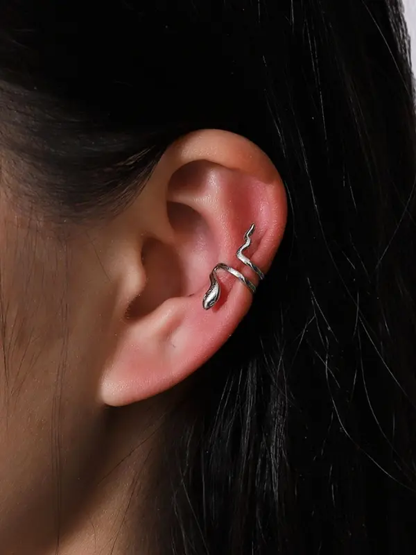 Snake Shape Design Ear Cuff, 3counts Snake Design Double Layer Cuff Earrings, Alloy Jewelry for Women, Simple Daily Use Fashion Accessories for Club, Party 2