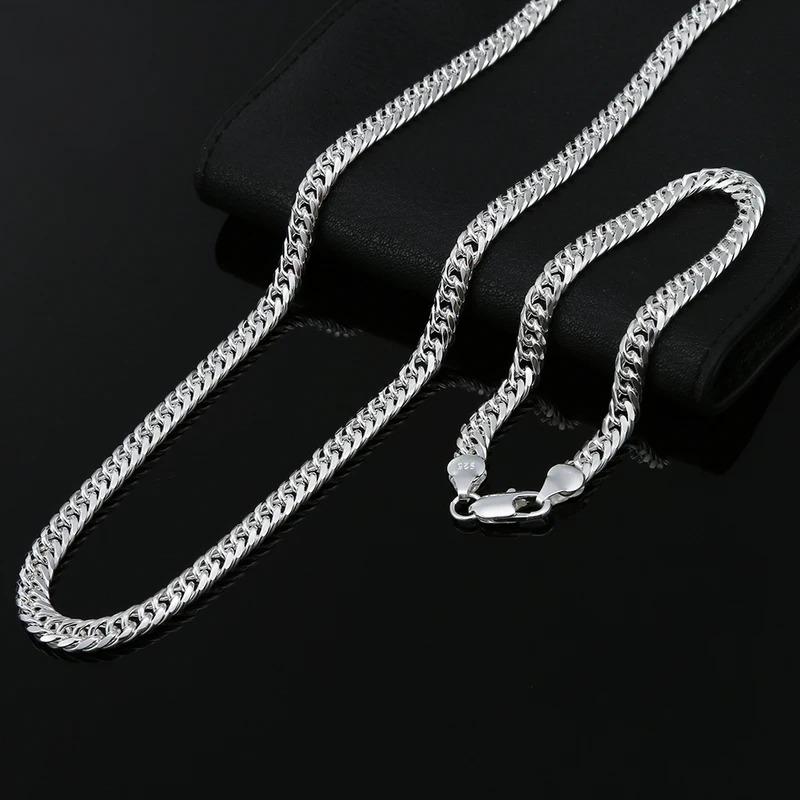 Fashion original brand 925 Sterling Silver man 6MM geometric chain bracelets neckalces for women Party wedding jewelry sets 0