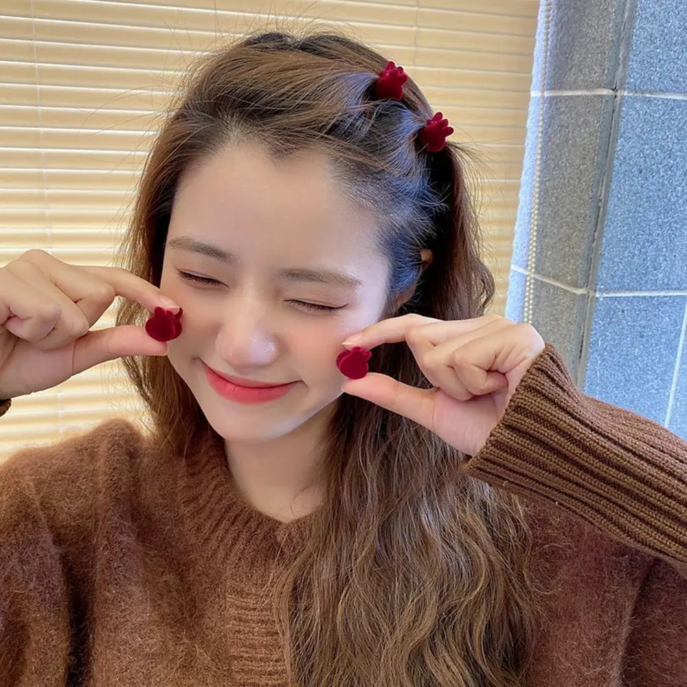 Retro Cute Love Shape Bunny Flocking Daily Fashion Design Small Hair Claw Women Hair Accessories Korean Style Hairpin