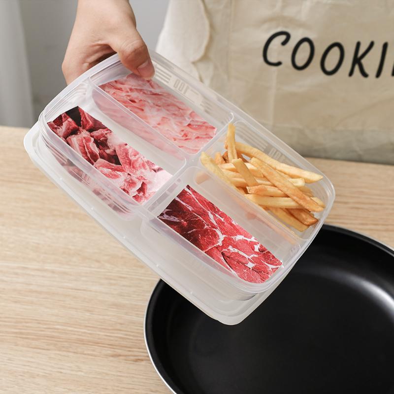 Product Introduction of 4/1Grids Food Fruit Storage Box Portable Compartment Refrigerator Freezer Organizers Meat Onion Ginger Container Boxes 16